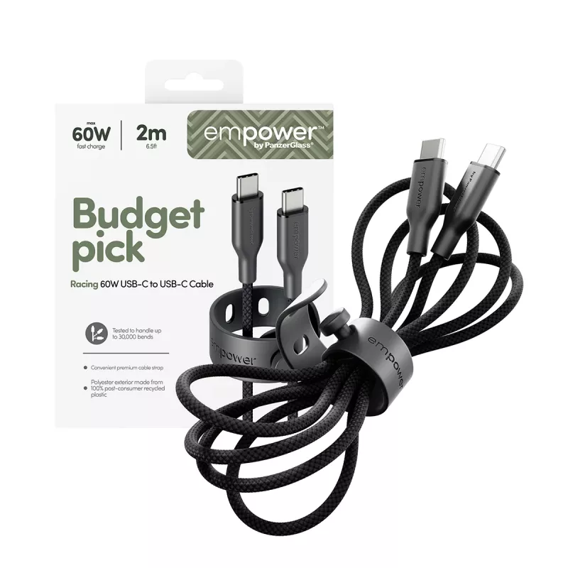 PanzerGlass empower™ by ® Racing Cavo 60W USB-C a USB-C | USB 2.0 | 2M | Space Black