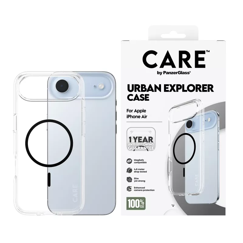 PanzerGlass CARE by Flagship Case custodia per iPhone Air, trasparente Urban Explorer con MagSafe nero