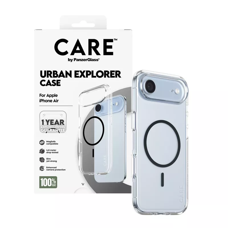 PanzerGlass CARE by Flagship Case custodia per iPhone Air, trasparente Urban Explorer con MagSafe nero