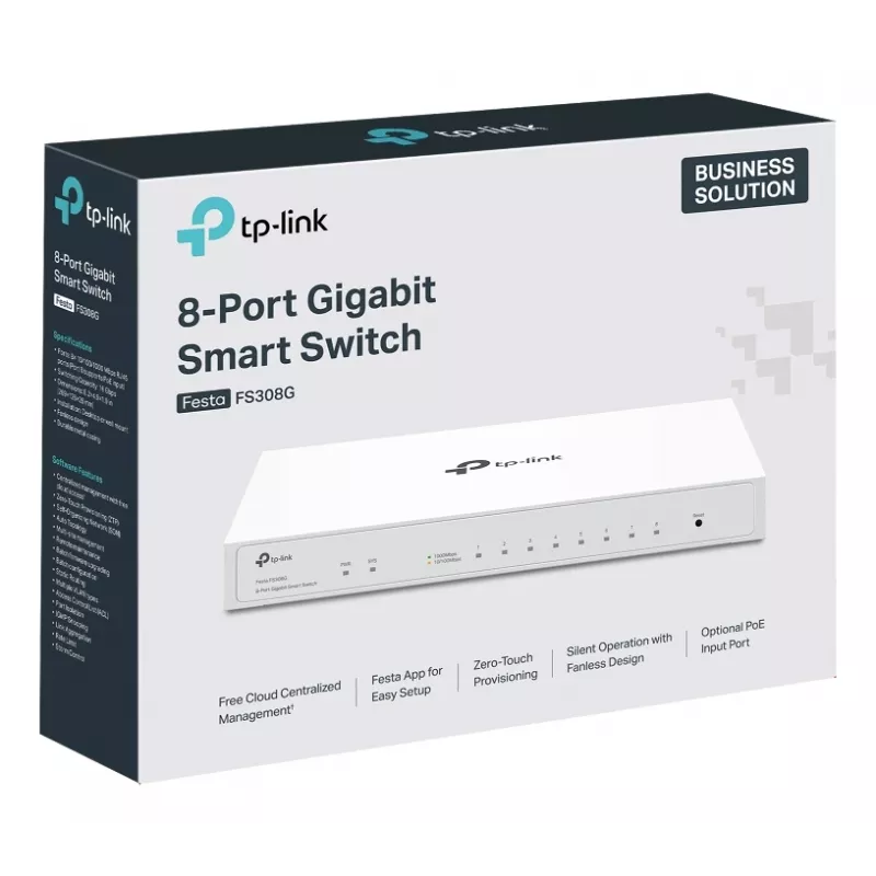 Switch gestito TP-Link Festa FS308G, 8 porte Gigabit, L2/L2+, bianco