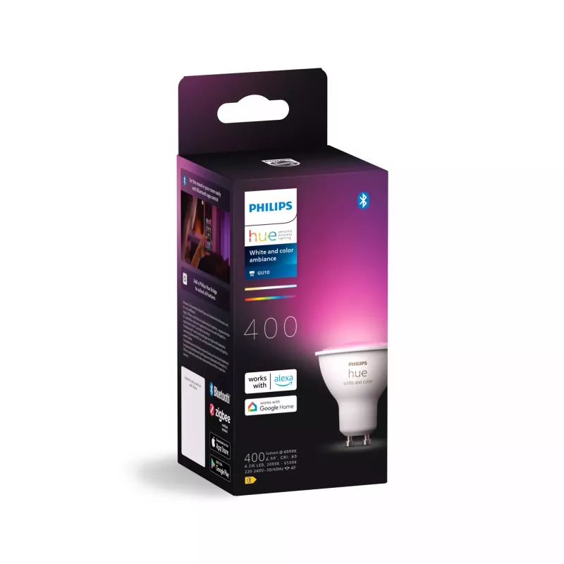 Philips Hue White and colour ambience GU10 – Spot intelligente, Bluetooth/Zigbee, LED, GU10, GU10, 2000 K, 6500 K