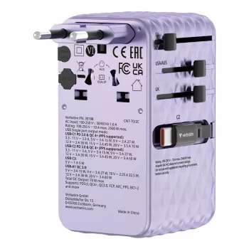 Verbatim Charge 'n' Travel 70W 2C adattatore universale da viaggio con cavo retrattile viola