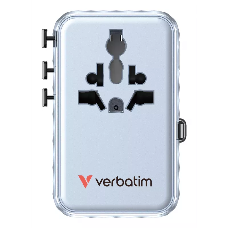 Verbatim Charge 'n' Travel 100W adattatore universale da viaggio con cavo retrattile blu