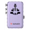 Verbatim Charge 'n' Travel 100W adattatore universale da viaggio con cavo retrattile lilla