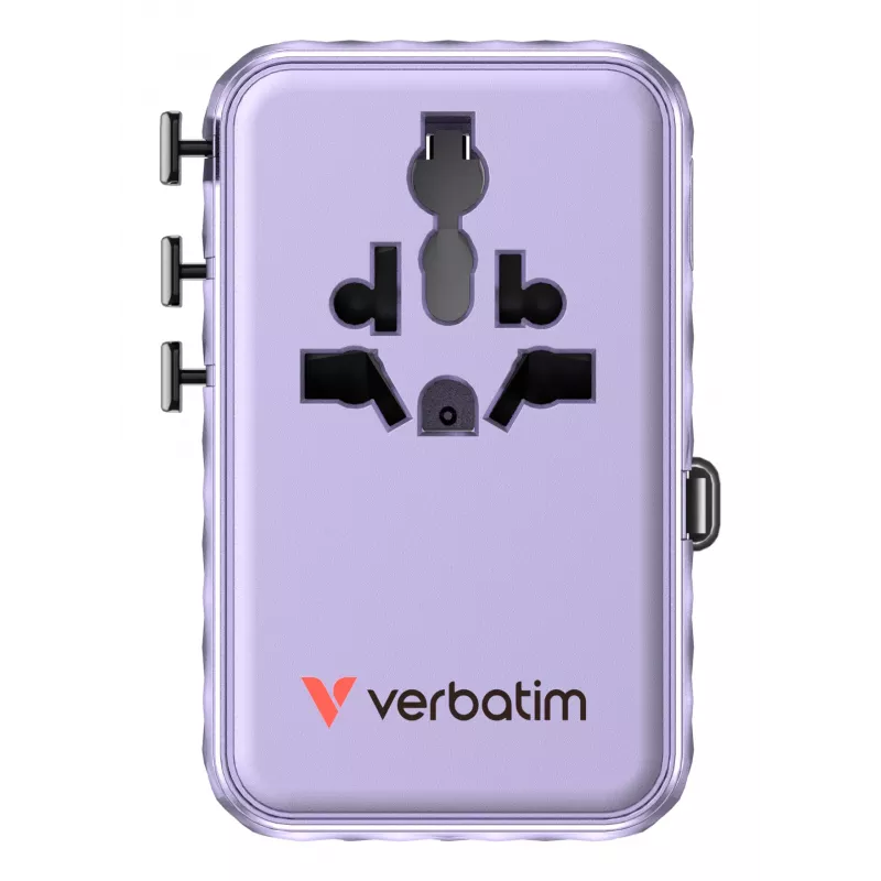 Verbatim Charge 'n' Travel 100W adattatore universale da viaggio con cavo retrattile lilla