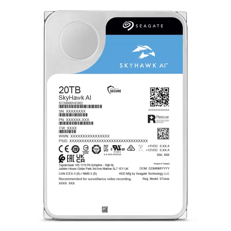 Seagate SkyHawk AI ST20000VE004 disco fisso interno 20 TB 7200 RPM 512 MB 3,5 pollici Serial ATA III