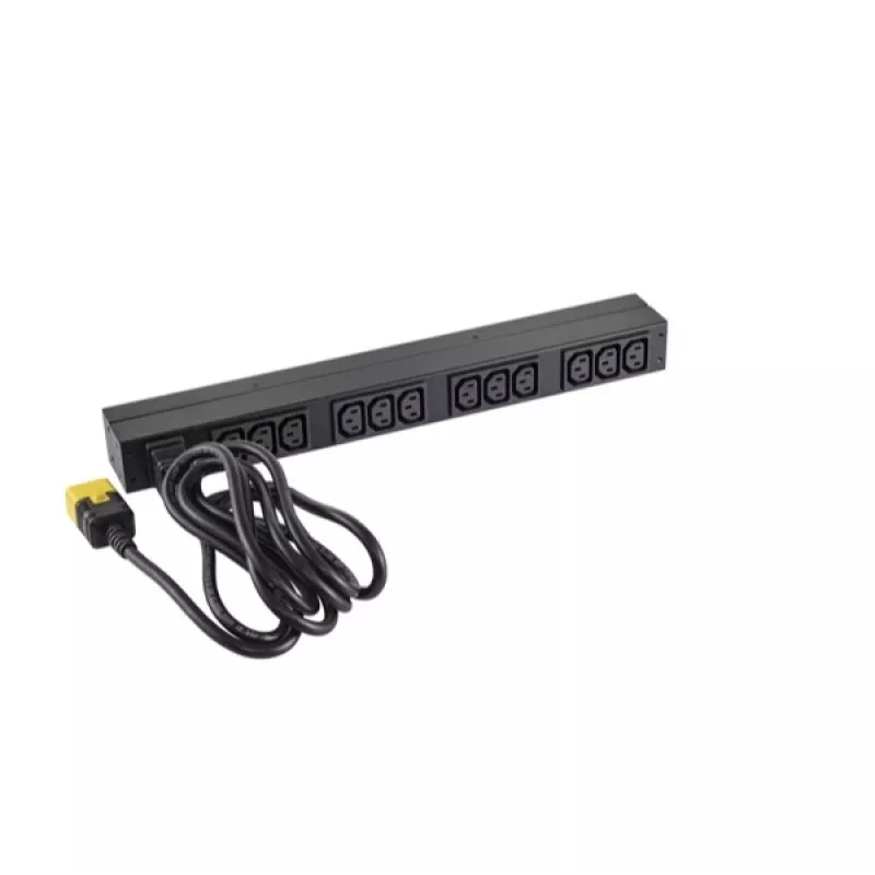 APC AP9565 Basic PDU per rack, 1U, monofase, 16 A, 208/230 V, 3680 W, 12 prese C13, ingresso C20, cavo da 2,5 m, nero