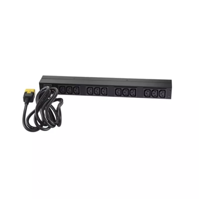APC AP9565 Basic PDU per rack, 1U, monofase, 16 A, 208/230 V, 3680 W, 12 prese C13, ingresso C20, cavo da 2,5 m, nero