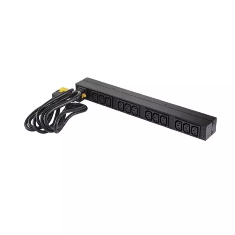APC AP9565 Basic PDU per rack, 1U, monofase, 16 A, 208/230 V, 3680 W, 12 prese C13, ingresso C20, cavo da 2,5 m, nero