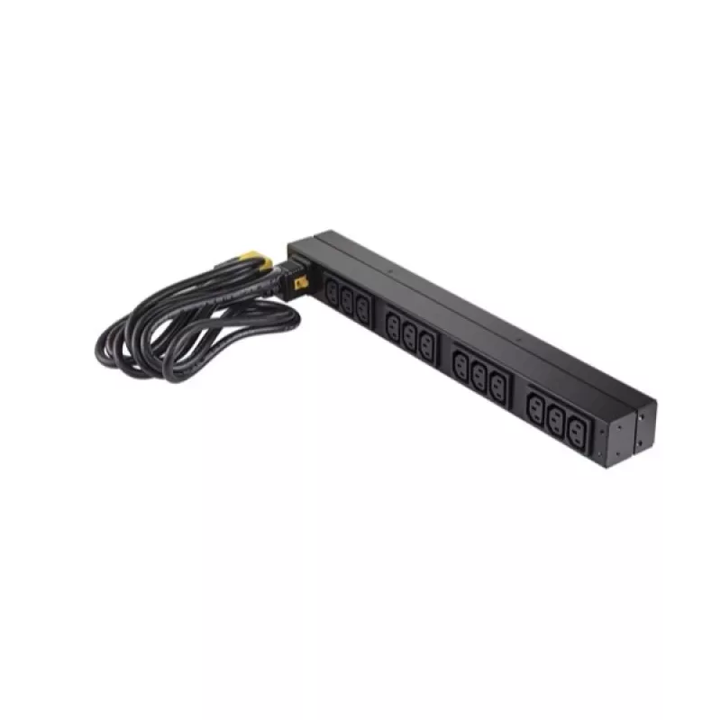 APC AP9565 Basic PDU per rack, 1U, monofase, 16 A, 208/230 V, 3680 W, 12 prese C13, ingresso C20, cavo da 2,5 m, nero