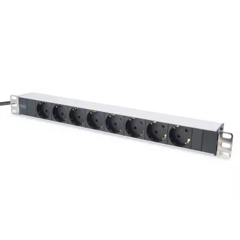 DIGITUS PDU 1U in alluminio, montabile nel rack potenza nominale: 16A, 4000W, 250VAC 50/60Hz, 8x prese protette