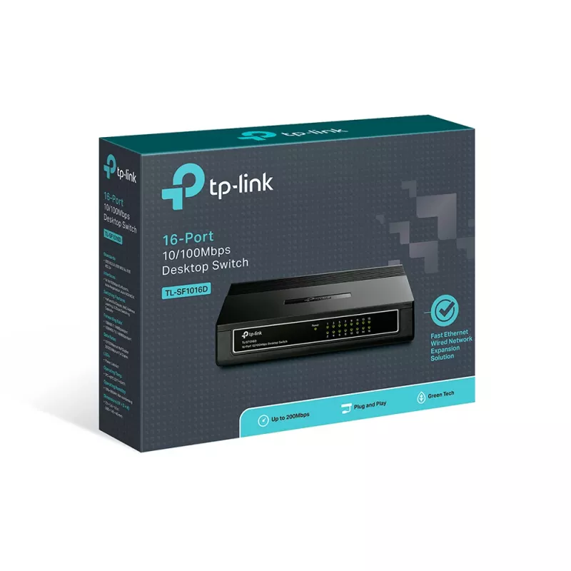 TP-Link Switch desktop 16 porte 10/100Mbps, unmanaged, Fast Ethernet (10/100), full duplex, montaggio a rack, montaggio a parete