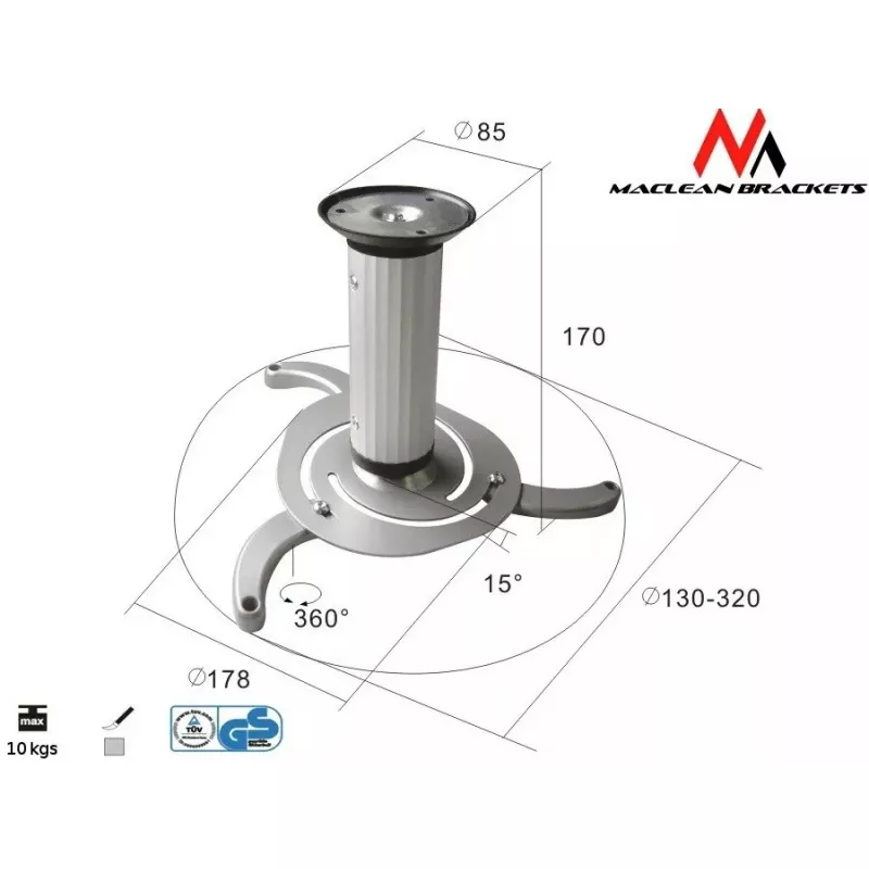 Supporto da soffitto MACLEAN MC-515 per proiettori