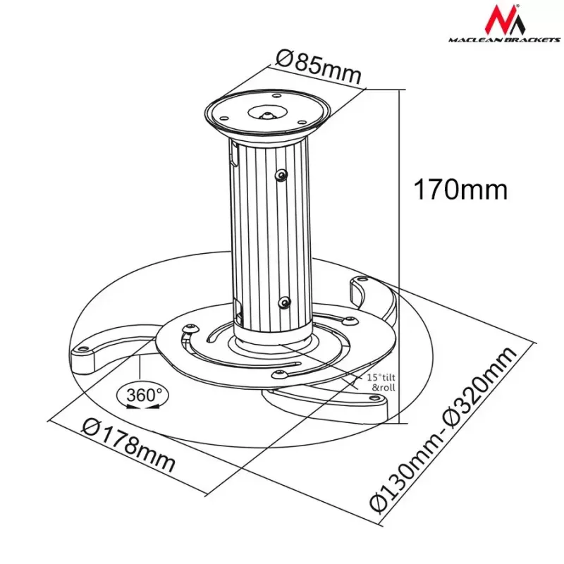 Supporto da soffitto MACLEAN MC-515 per proiettori