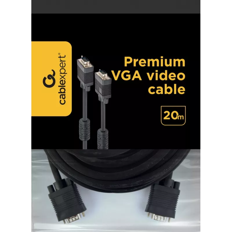 Cavo GEMBIRD Premium VGA - HD15M/HD15M - doppio schermato con 2 x nucleo in ferrite 20m - nero