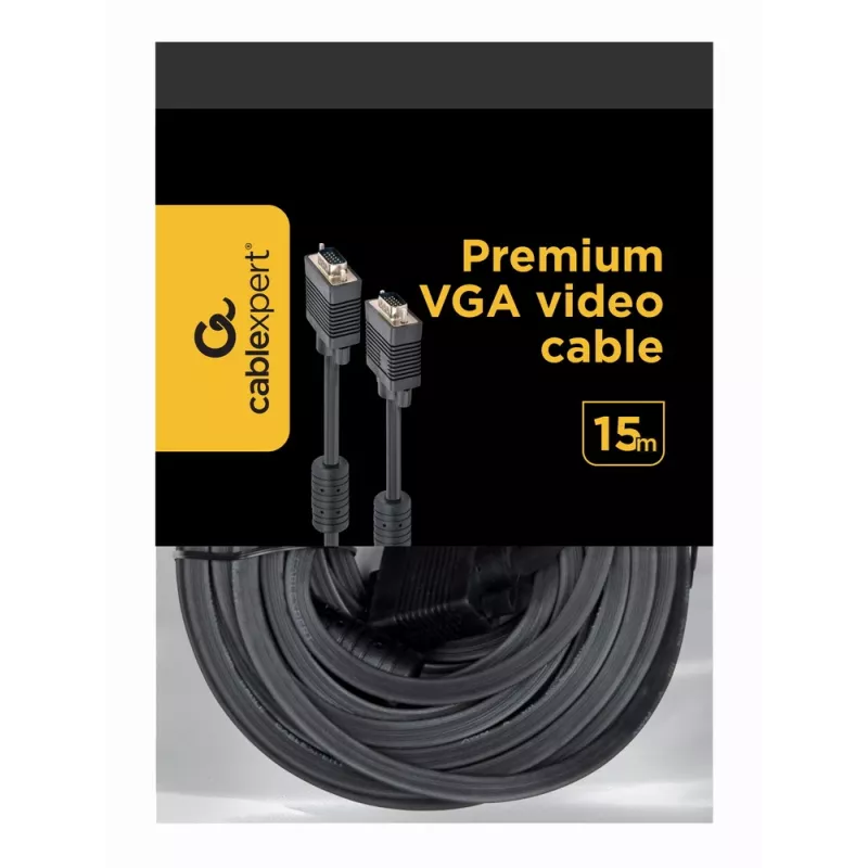 Cavo VGA GEMBIRD Premium HD15M/HD15M doppio schermato con 2 nuclei in ferrite 15 m – nero