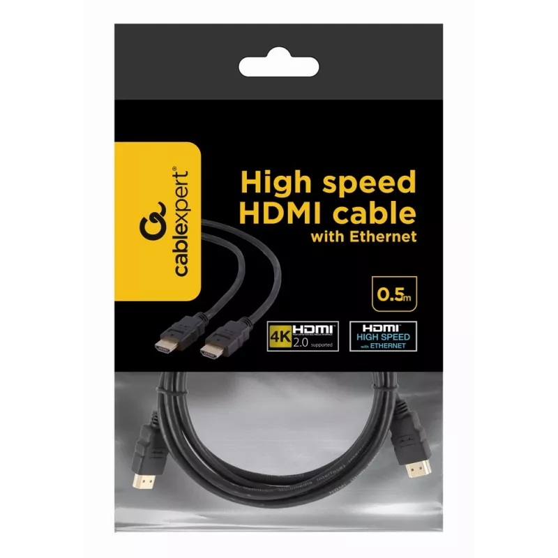Gembird CC-HDMI4-0.5M cavo HDMI 2.0 con Ethernet, maschio–maschio, 4K, 0,5 m, nero, confezione sfusa