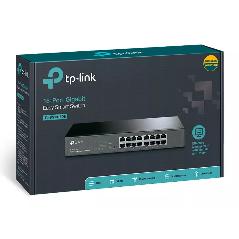 TP-Link switch di rete 16 porte Gigabit Easy Smart, managed, L2, Gigabit Ethernet (10/100/1000), montaggio a rack, 1U