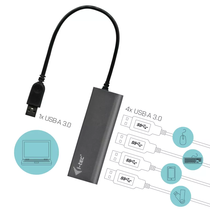 Hub USB i-tec Metal Superspeed USB 3.0 hub 4 porte 5000 Mbit/s grigio