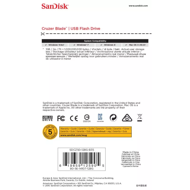 WESTERN DIGITAL SanDisk Cruzer Blade - Chiavetta USB 128 GB - USB 2.0