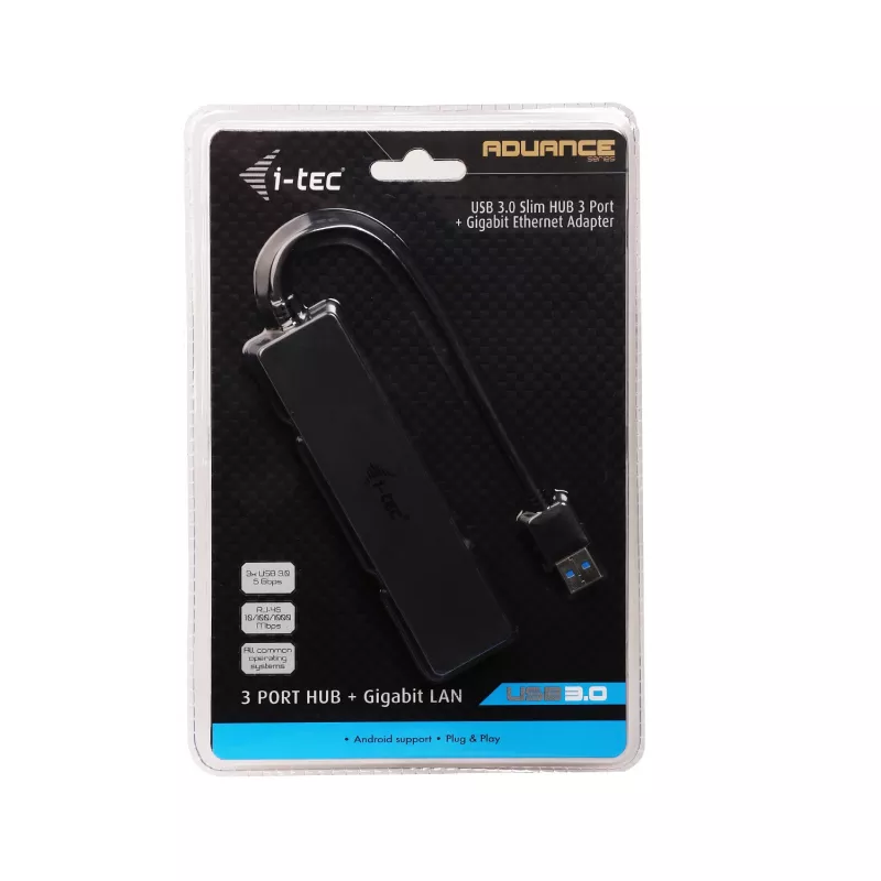 i-tec Advance HUB USB 3.0 slim 3 porte adattatore Gigabit Ethernet nero