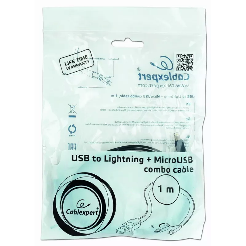 Cavo combinato di ricarica GEMBIRD USB a Apple Lightning e Micro-USB 1 m - nero
