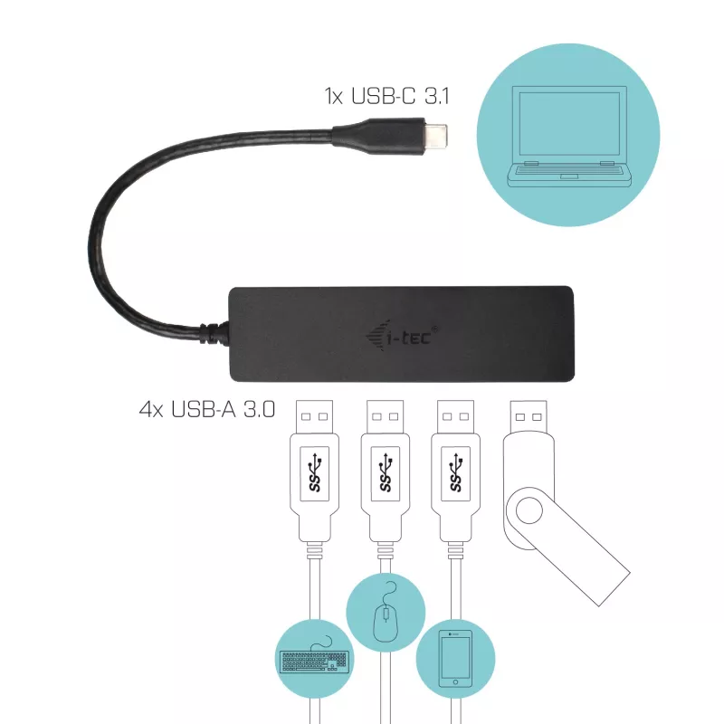 i-tec Advance hub passivo USB-C slim 4 porte