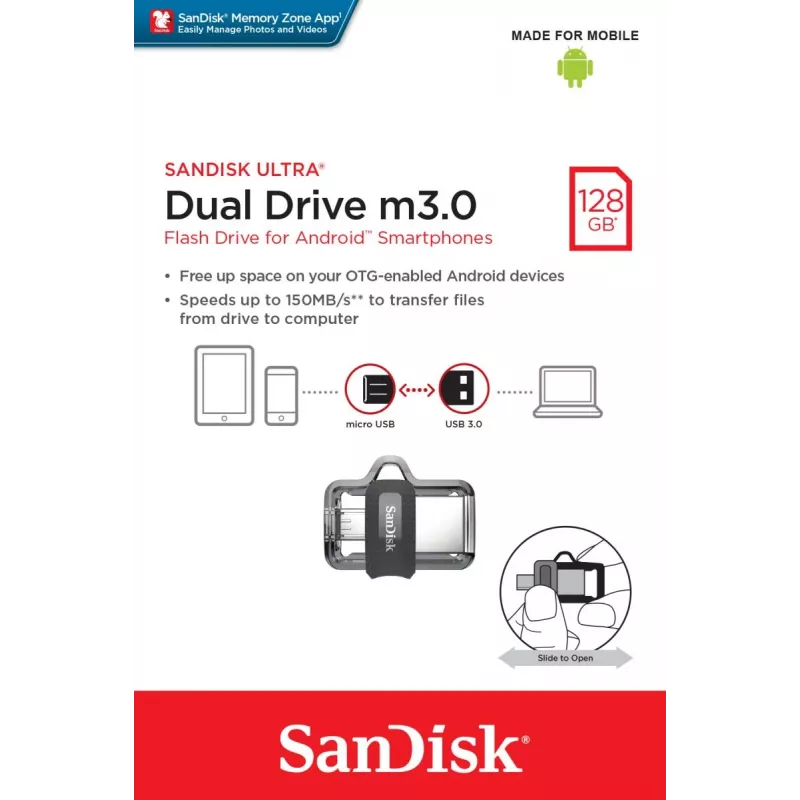 WESTERN DIGITAL SanDisk ULTRA DUAL DRIVE M3.0 - 128 GB chiavetta USB - Micro-USB / USB 3.0