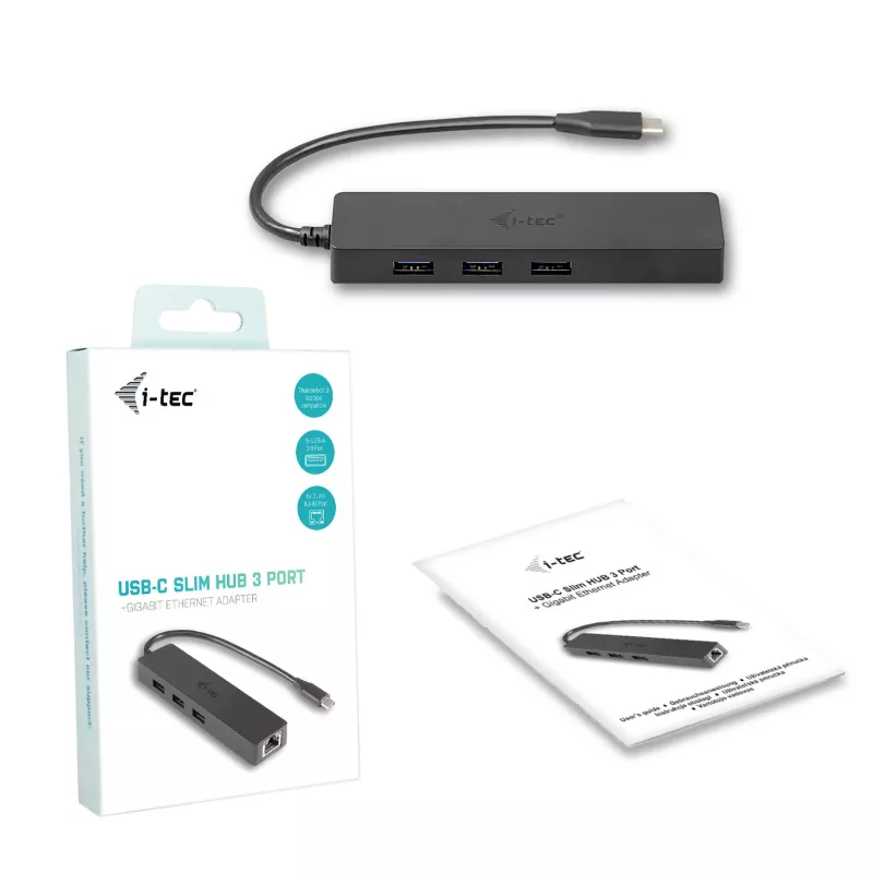 i-tec Advance hub passivo sottile USB-C 3 porte + adattatore Gigabit Ethernet