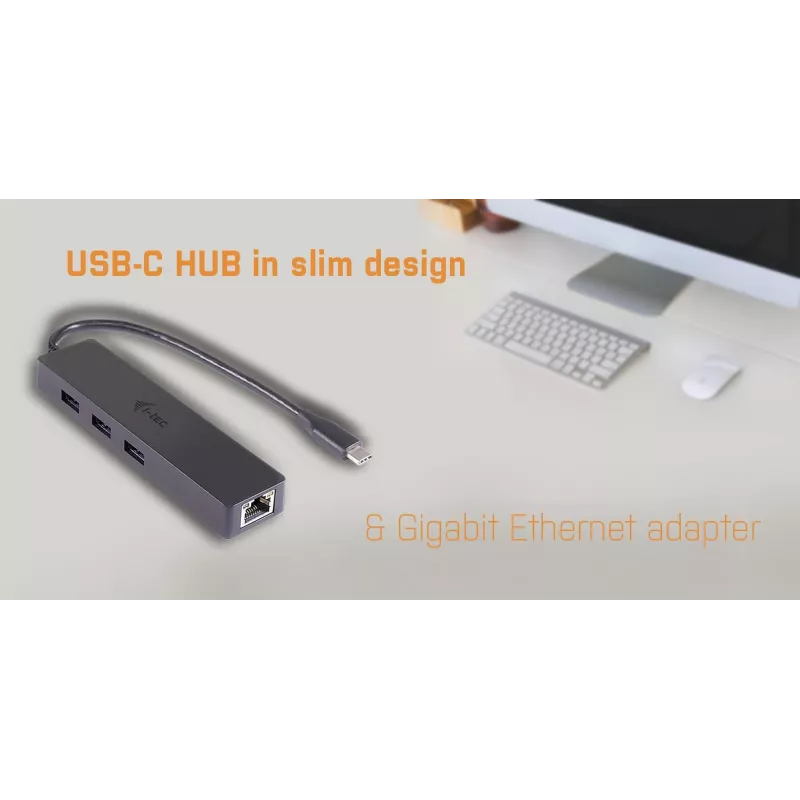 i-tec Advance hub passivo sottile USB-C 3 porte + adattatore Gigabit Ethernet