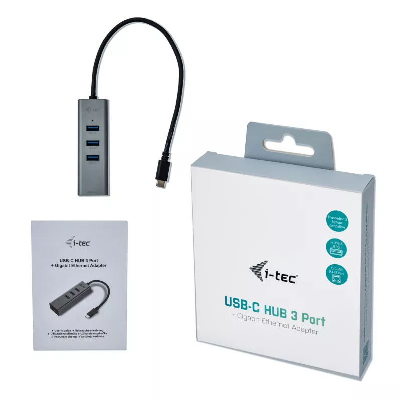 i-tec Metal hub USB-C 3 porte + adattatore Gigabit Ethernet