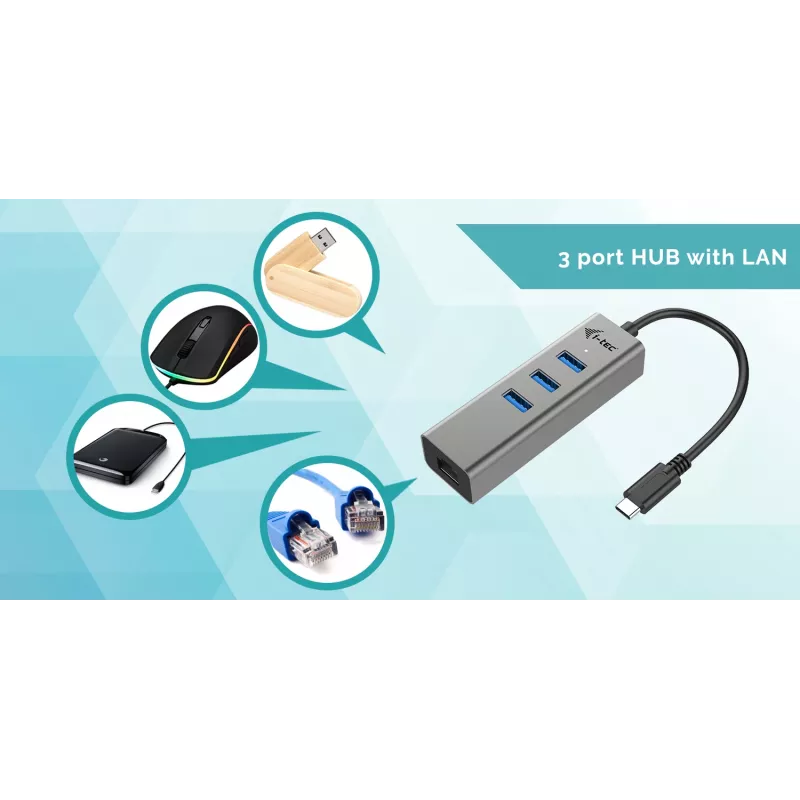 i-tec Metal hub USB-C 3 porte + adattatore Gigabit Ethernet