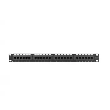 Patch panel 1U LANBERG PPU5-1024-B – 24 porte CAT5e, metallo, nero, 445×32,5×44,5 mm