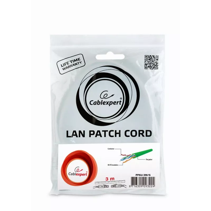 Cavo di rete Gembird PP6U-3M RJ-45 Cat6 3 m verde