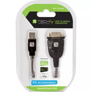 Adattatore USB-seriale Techly IDATA USB-SER-2T, connettore maschio USB-A su connettore maschio DB-9, 0,45 m, bianco trasparente
