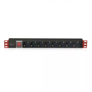 Unità di distribuzione dell'alimentazione (PDU) Techly I-CASE STRIP-81UD 8 prese AC 1U nero, rosso