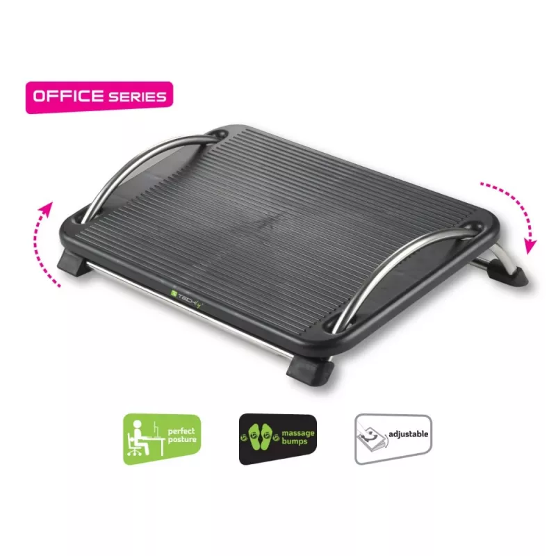 Techly ICA-FR 13 poggiapiedi ergonomico regolabile, regolazione dell'inclinazione, antiscivolo, 43 x 28 cm, nero