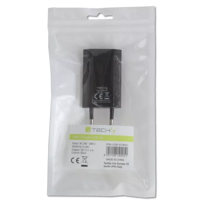 Caricabatterie compatto Techly USB 1A spina europea nero