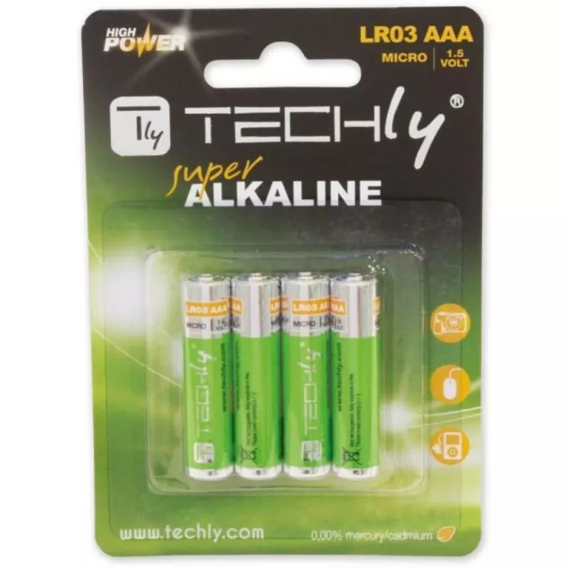 Blister 4 batterie Techly High Power Mini Stilo AAA alcaline LR03 1,5V IBT-KAL-LR03T