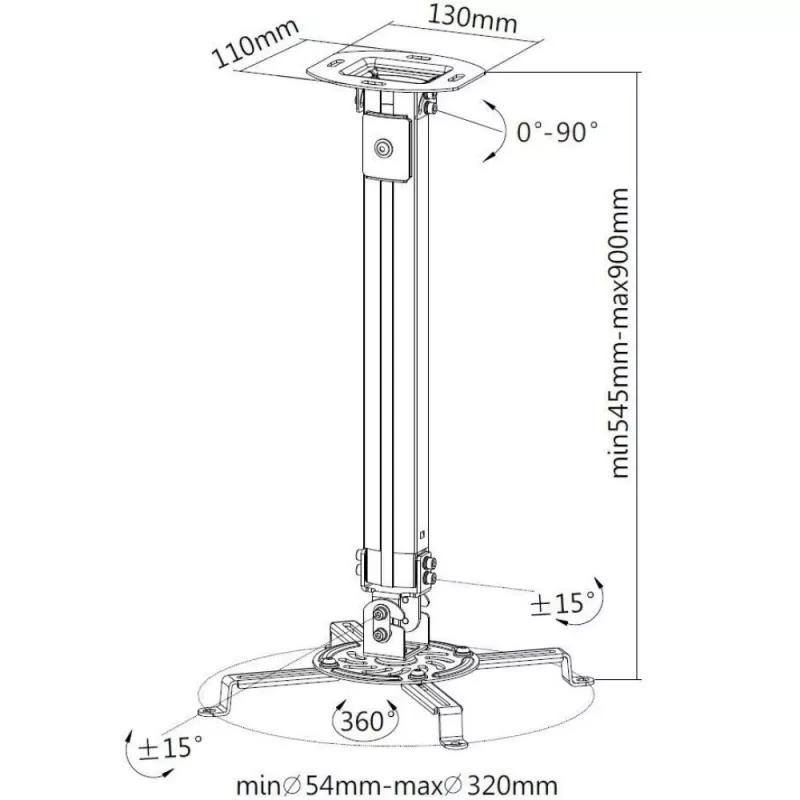 Prolunga supporto a soffitto per proiettore Techly 545-900 mm argento ICA-PM 18M