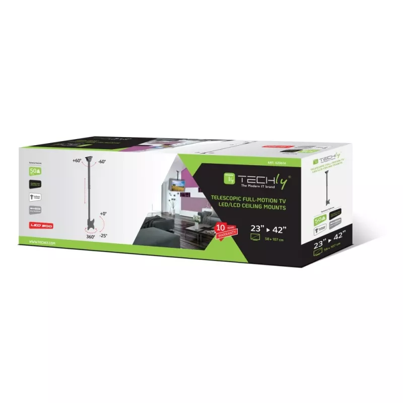 Supporto a soffitto telescopico Techly fino a 1,6 m LED TV LCD 23-42