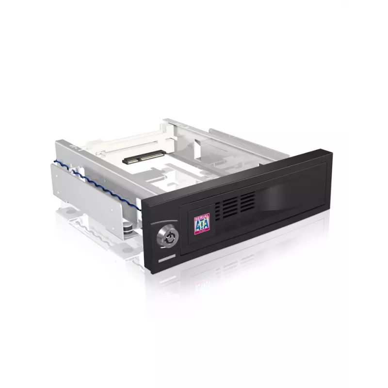 ICY BOX IB-168SK-B rack mobile senza vassoio per HDD SATA da 3,5″ in vano da 5,25″ (13,3 cm), con serratura, nero