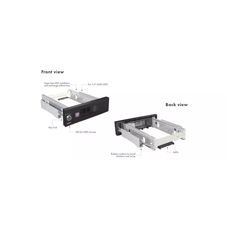 ICY BOX IB-168SK-B rack mobile senza vassoio per HDD SATA da 3,5″ in vano da 5,25″ (13,3 cm), con serratura, nero