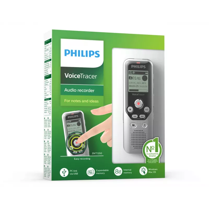 Philips DVT1250 Registratore vocale memoria interna e scheda flash nero, grigio