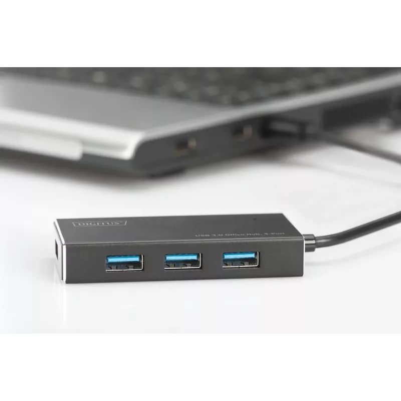 DIGITUS Hub USB 3.0, 4 porte incl. alimentatore 5V/2A case in alluminio
