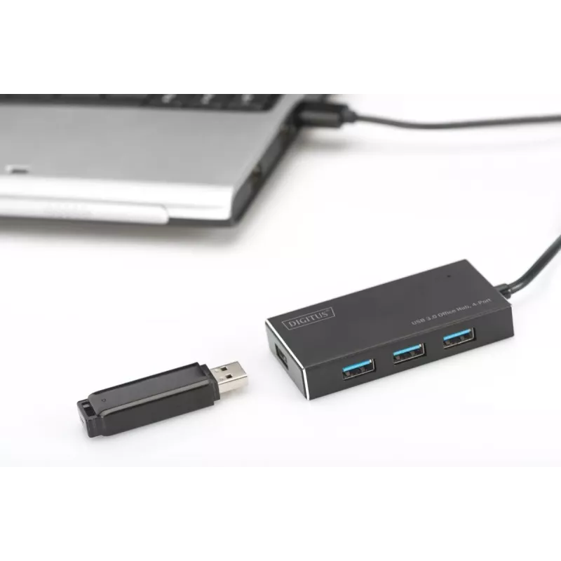DIGITUS Hub USB 3.0, 4 porte incl. alimentatore 5V/2A case in alluminio