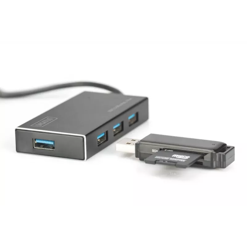 DIGITUS Hub USB 3.0, 4 porte incl. alimentatore 5V/2A case in alluminio