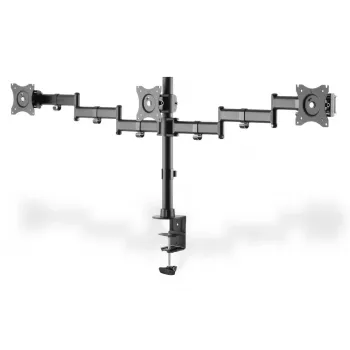 Supporto da tavolo con morsetto DIGITUS per triplo monitor, nero, rotazione 90°, inclinazione 45°, girevole 360°, TFT 15-27 pollici, carico max. 3x8Kg, VESA max 100x100