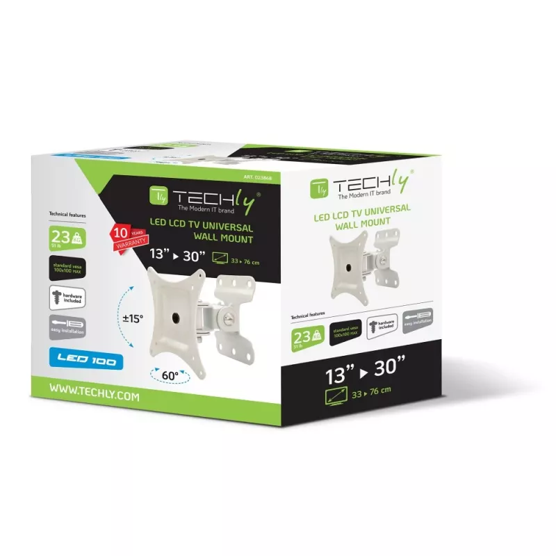 Supporto a parete Techly per LCD LED 13-30 pollici, completamente orientabile, bianco