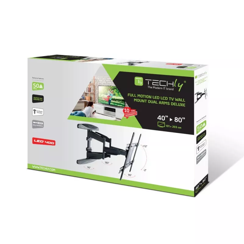 Supporto a parete Techly 40-80 ultra sottile full motion per TV LCD nero